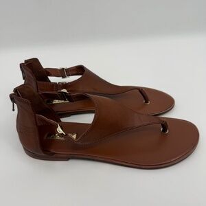 Aldo Sandals Women 8.5 Brown Leather Thong Flats Back Zipper